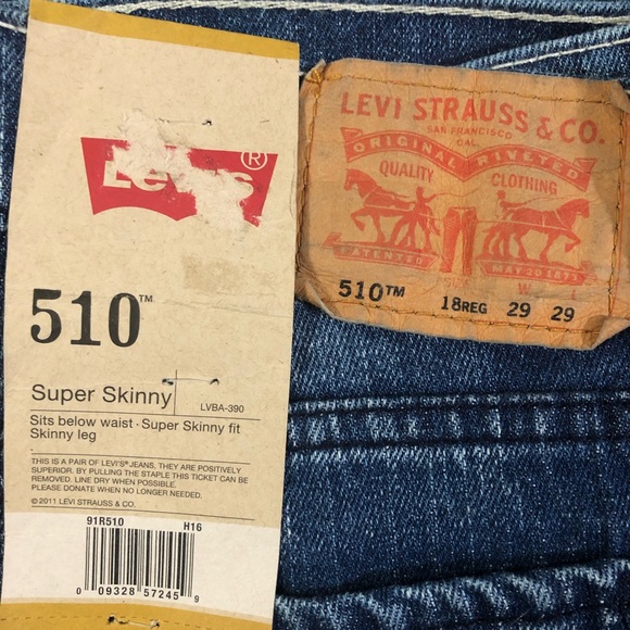 Boys Blue Jeans Faded Super Skinny Fit Levis 510 Youth 18 R Pants Trousers - Picture 10 of 12